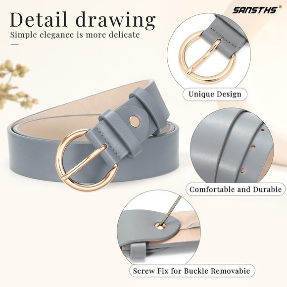 Women Black Casual Leather Belt With Gold Buckle Ladies Dress Belt For Jeans💕 - Picture 4 of 7